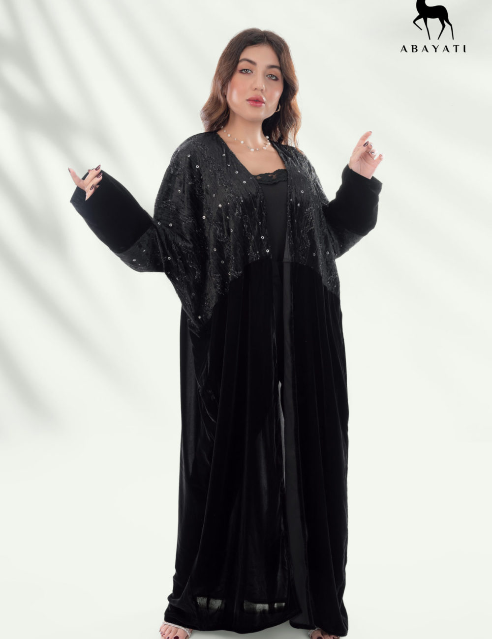 ROYAL BLACK VELVET ABAYA - Image 2